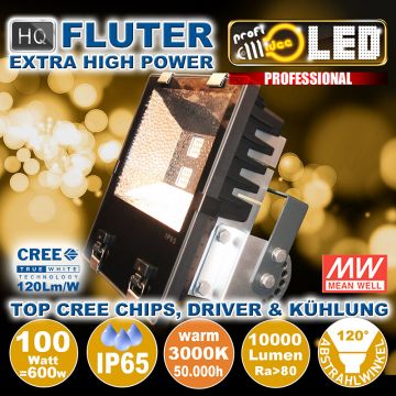  99112 - 100W=600W LED HQ Fluter 10000Lm 120 3000K warm IP65  385.29USD - 428.09USD  
