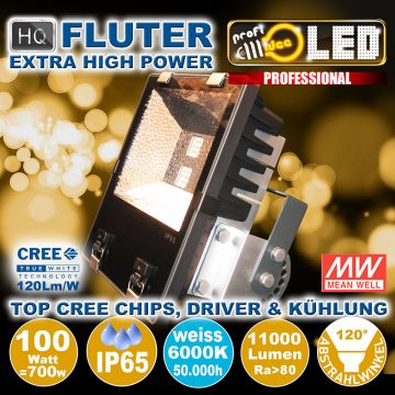  99113 - 100W=700W LED HQ Fluter 11000Lm 120 6000K weiss IP65  384.61USD - 427.33USD  