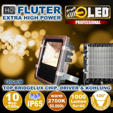  99106 - 10W=100W LED HQ Fluter 1000Lm 120 2700K IP65  38.38USD - 42.64USD  