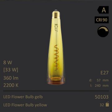  50103 - 8W=33W Segula LED Flower Bulb gelb Curved E27 360Lm CRI90 2200K dimmbar  32.05GBP - 33.74GBP  