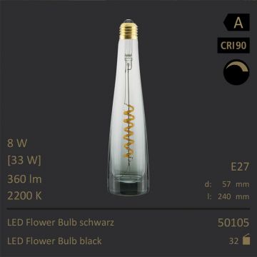  50105 - 8W=33W Segula LED Flower Bulb schwarz Curved E27 360Lm CRI90 2200K dimmbar  40.65USD - 42.80USD  