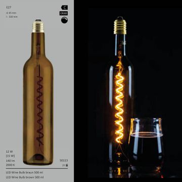  50113 - 12W=15W Segula LED Wine Bulb braun Curved E27 140Lm CRI90 2000K dimmbar  49.77USD - 53.53USD  