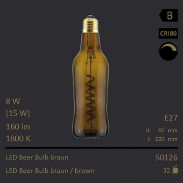  50126 - 8W=15W Segula LED Beer Bulb brown Curved E27 160Lm CRI80 1800K dimmbar  28.76GBP - 30.27GBP  