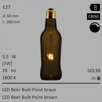  50130 - 3,5W=7W Segula LED Beer Bulb Point brown E27 70Lm CRI80 1800K dimmbar  19.76GBP - 21.97GBP  