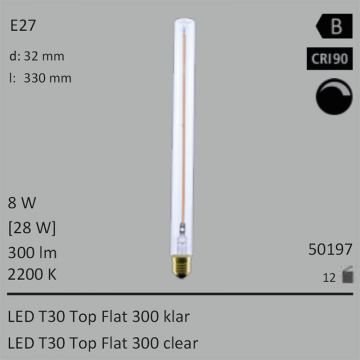  50197 - 8W=28W Segula LED T30 Top Flat 300 klar E27 300Lm CRI90 2200K dimmbar  5331.40JPY - 5926.42JPY  