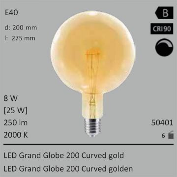  50401 - 8W=25W Segula LED Grand Globe 200 Curved gold E40 250Lm CRI90 2000K dimmbar  45.43GBP - 50.48GBP  