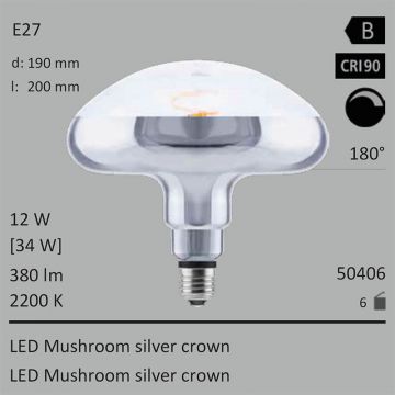  50406 - 12W=34W Segula LED Mushroom silver crown E27 380Lm 180 CRI90 2200K dimmbar  53.58GBP - 59.54GBP  