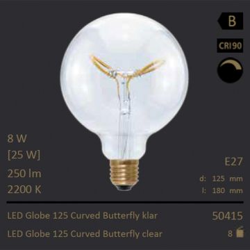  50415 - 8W=25W Segula LED Globe 125 Curved Butterfly klar E27 250Lm CRI90 2200K dimmbar  21.79GBP - 22.94GBP  