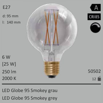  50502 - 6W=25W Segula LED Globe 95 Smokey grau E27 250Lm 360 Ra>85 2000K dimmbar  27.91USD - 31.03USD  