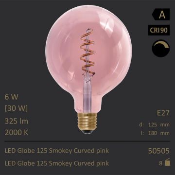  50505 - 6W=30W Segula LED Globe 125 Smokey Pink E27 325Lm CRI90 2000K dimmbar  29.97USD - 31.56USD  