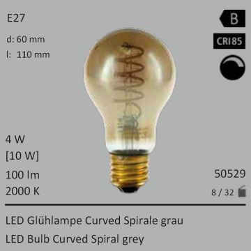  50529 - 4W=10W LED Glhlampe Curved Spirale grau E27 100Lm 2000K dimmbar  17.44GBP - 19.39GBP  
