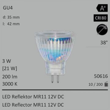  50616 - 3W=21W Segula LED Reflektor MR11 12VDC klar 200Lm 38 Ra>80 3000K  1501.81JPY - 1669.61JPY  