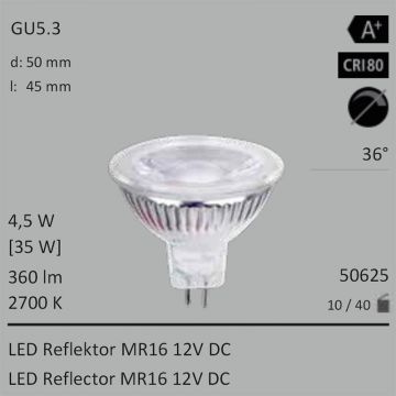  50625 - 4,5W=35W LED Glas-Spot COB MR16 400Lm 36 2700K Warm  5.68GBP - 6.30GBP  