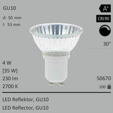  50670 - 4W=35W Segula LED Glas-Spot Reflektor COB GU10 230Lm 30 CRI90 2700K dimmbar  16.62USD - 18.48USD  