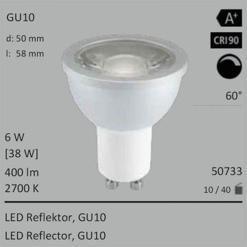  50733 - 6W=38W Segula LED Spot Reflektor GU10 400Lm 60 CRI90 2700K dimmbar  24.47USD - 27.19USD  