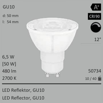 50734 - 6W=50W Segula LED Spot Reflektor GU10 480Lm 12 CRI90 2700K dimmbar  19.56USD - 21.75USD  
