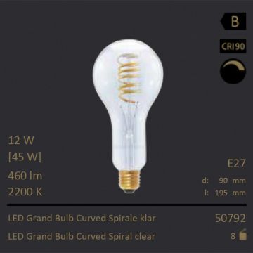  50792 - 12W=45W Segula LED Grand Bulb Curved Spirale klar E27 460Lm CRI95 2200K dimmbar  40.08GBP - 42.20GBP  