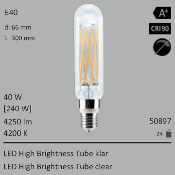  50897 - 40W=240W Segula LED High Brightness Tube klar E40 4250Lm CRI90 4200K  96.12USD - 106.81USD  