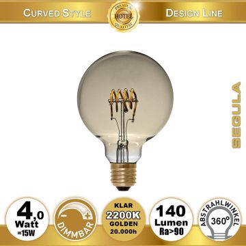  50535 - 4W=15W LED Globe 95 Curved Golden E27 140Lm 2200K dimmbar  19.22GBP - 20.23GBP  
