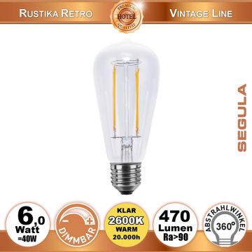  50700 - 6W=40W LED Rustika Long Style klar dimmbar E27 470Lm 360 Ra>90 2600K warm  3042.88JPY - 3383.62JPY  