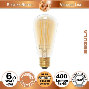  50295 - 6W=35W LED Rustika Golden Long Style Glas Glhfadenbirne dimmbar klar E27 400Lm 360 Ra>90 2000K  15.16GBP - 16.86GBP  
